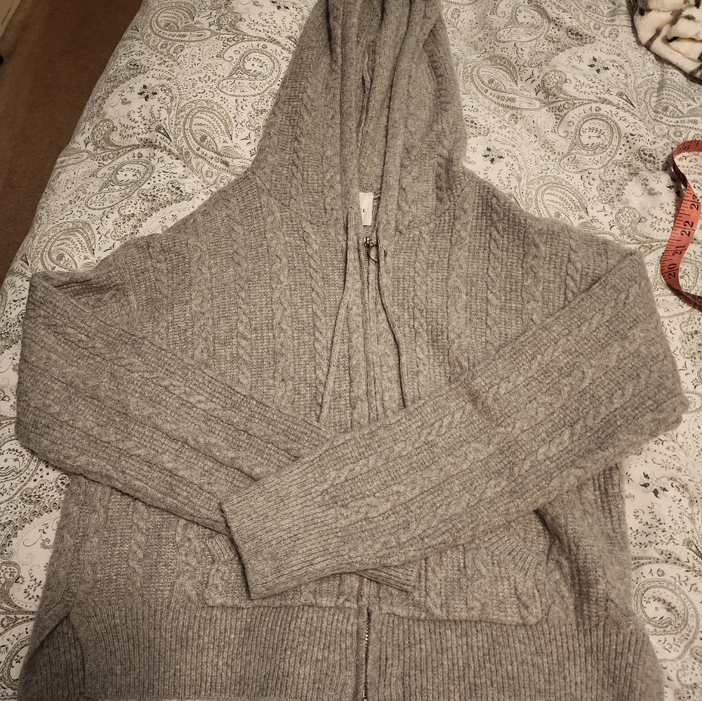 Pink Rose Gray Cable Knit Cardigan Set
